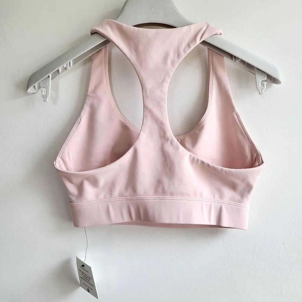 New P.E Nation Logo Scoopneck Racerback Light Pink/White Sports Bra NWT XS